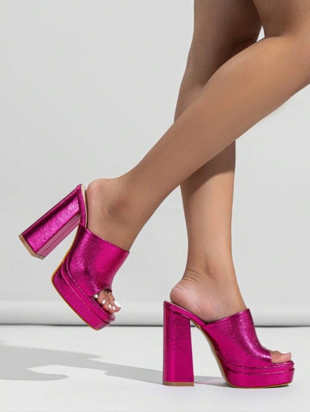 Women's Chunky High Heel Open Toe Mules Sz 37 (Fit Like A 6.5)